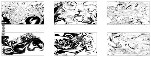 Set of abstract vector backgrounds. Ink marble texture. Ebru art. 