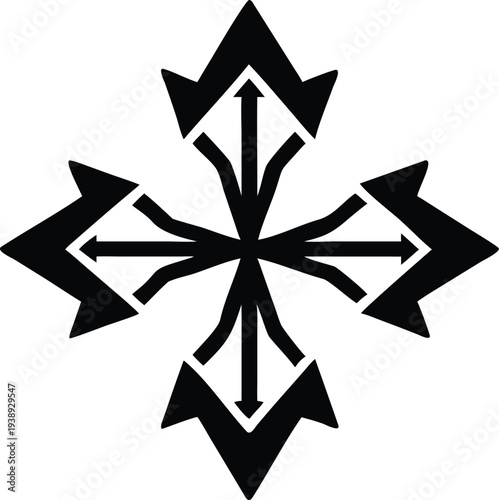 Abstract black and white starburst design with symmetrical arrow shapes