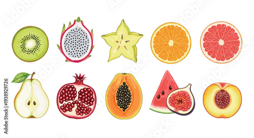 Vibrant Assortment of Fresh Tropical and Exotic Fruits Artfully Arranged for a Healthy Lifestyle Showcase