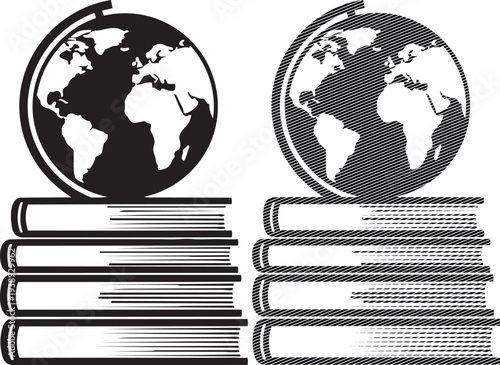 Exploring the world through knowledge with books and globes as symbols of education and geography