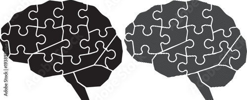 The puzzle and the complete brain illustration representing cognitive connection and neural structure