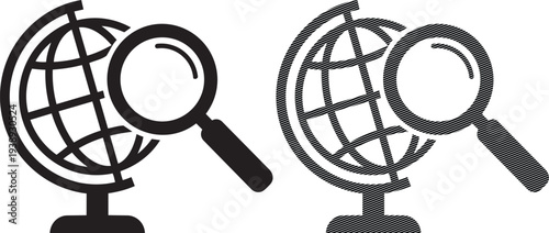 Two globes being examined with magnifying glasses for detailed exploration.Two globes being examined with magnifying glasses for detailed exploration.