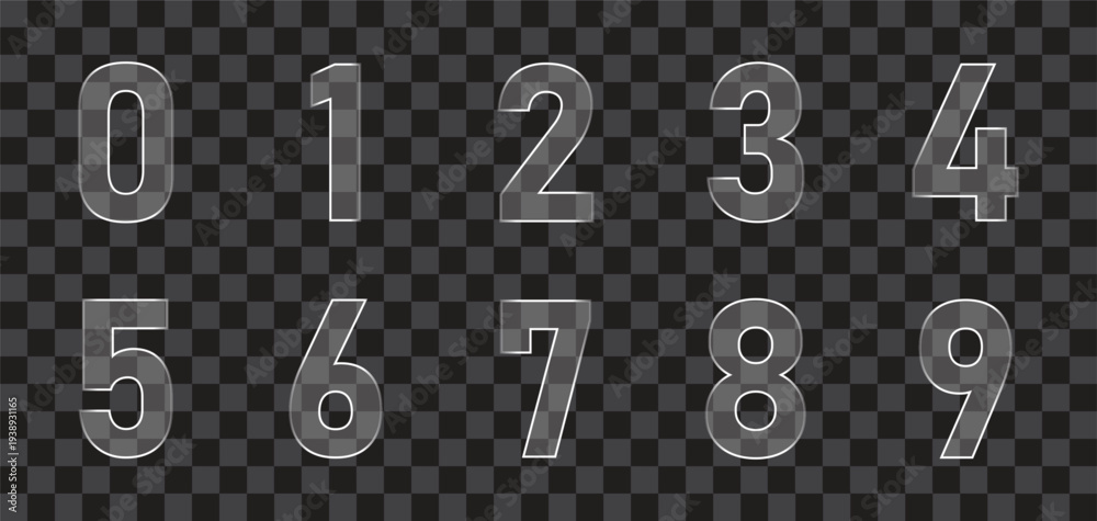 © UmmeKulsum - Numbers with glass morphism. Glass effect number set 0-9.