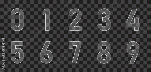 Numbers with glass morphism. Glass effect number set 0-9. 