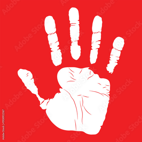 White Human Hand Print Silhouette Isolated on Red Background