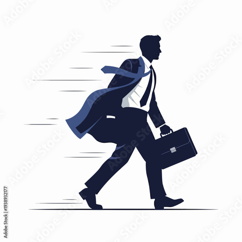 Businessman Walking with Briefcase and Coat Flying.