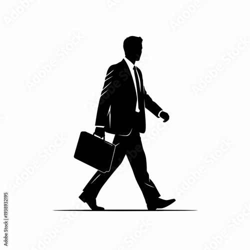 Businessman Walking with Briefcase Silhouette Illustration.