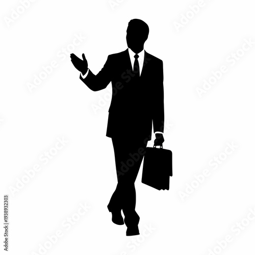 Businessman Walking with Briefcase Silhouette.