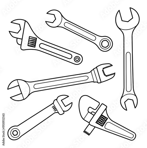 A Collection of Various Wrenches and Spanners on a White Background