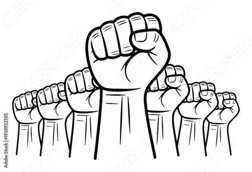 A Row of Raised Fists Symbolizing Unity, Strength, and Protest
