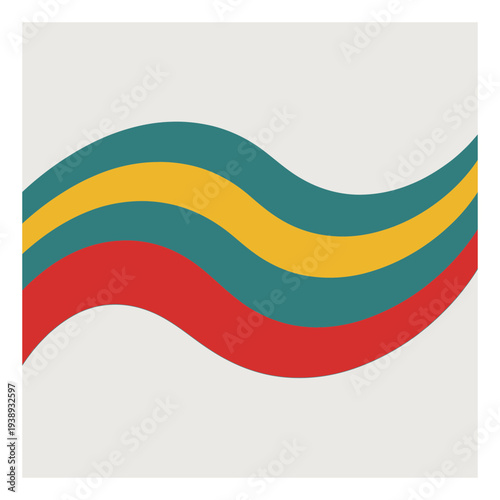 Abstract Wavy Stripes of Red, Teal, and Yellow on a Light Gray Background