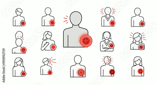 Collection of icons depicting human figures experiencing pain or discomfort in various body parts