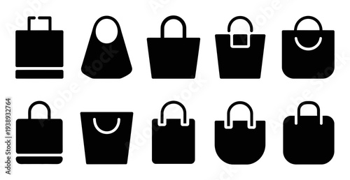 Collection of Black Shopping Bag on White Background