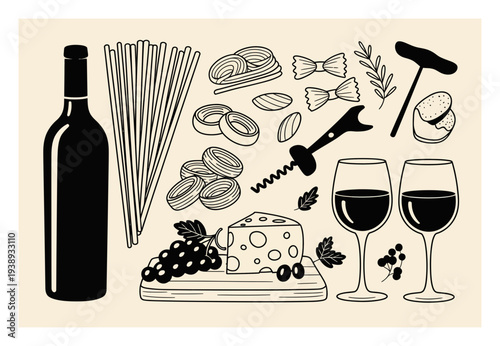 Italian Food and Wine Still Life