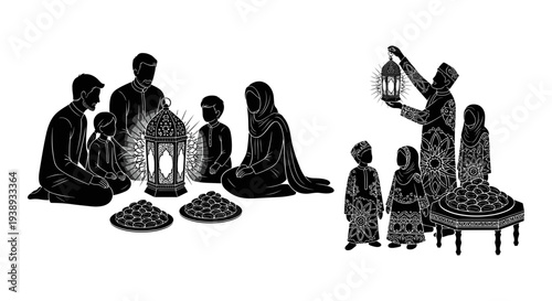 Vector illustration of a Muslim family celebrating Ramadan