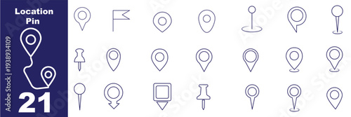 Collection of web map location pin icons for navigation and geolocation services - Glyph solid icon - Editable modern style icon.