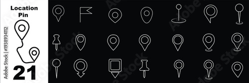 Collection of web map location pin icons for navigation and geolocation services - Glyph solid icon - Editable modern style icon.