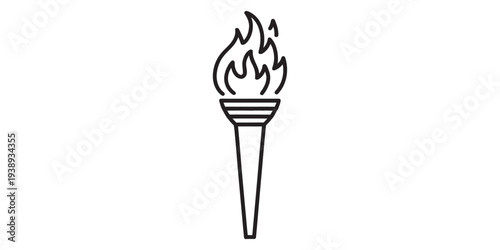 Torch with flame, symbol of freedom and guidance, simple line art