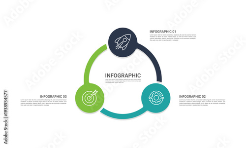 Three Options Cycle Diagram for Marketing Plan and Corporate Data Visualization. Presentation, Banner and Plan. Vector illustration.