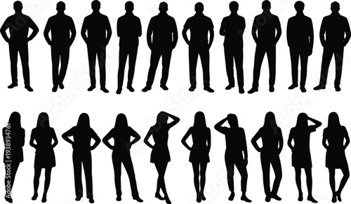 Business people silhouettes collection, men and women standing professional corporate characters isolated for office team staff concept illustration