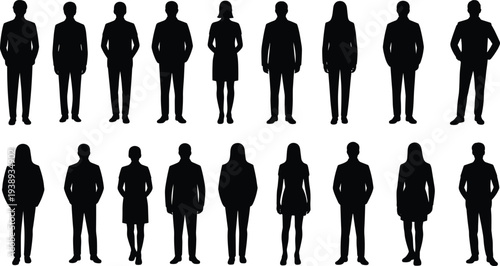 Business people silhouettes collection, men and women standing professional figures isolated corporate team characters for office staff concept