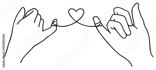 Hands Pinky Promise Gesture with Heart Symbol, Interlocked Little Fingers Connected by Love Thread Line, Romantic Promise Bond for Valentine’s Day February 14