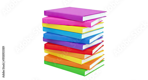 Stack of colorful books with white backgrounds