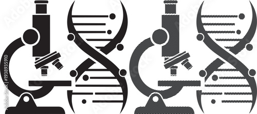 Microscopes and dna strands symbolizing genetic research and scientific exploration