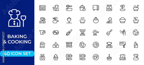 Baking and Cooking Line Icon Set – Modern Minimal Kitchen Tools, Food and Culinary Outline Icons Collection for Restaurant and Branding Design