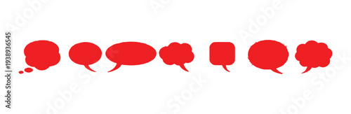 Red speech bubbles and thought bubbles in different shapes on white background vector