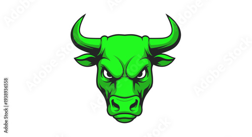 Green Bull Head Icon. Strong Animal Symbol for Finance, Power, and Aggression.