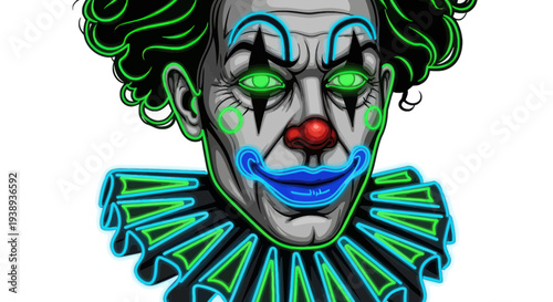 Scary Clown Face with Neon Glow - Horror Character Illustration