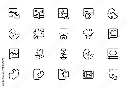 Puzzle Game Line Icon Set – Modern Minimal Puzzle, Brain Teaser and Logic Game Outline Icons Collection for Apps and Digital Media