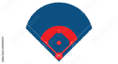 Top View Baseball Field Diamond Red Infield Blue Outfield White Lines