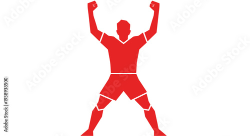 Red Silhouette of a Victorious Soccer Player Celebrating a Goal