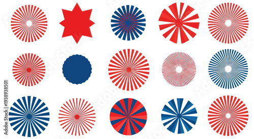 Red Blue Starburst Circle Patterns Graphic Design Elements