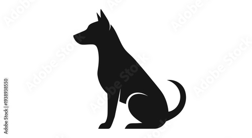 Black dog silhouette sitting calmly