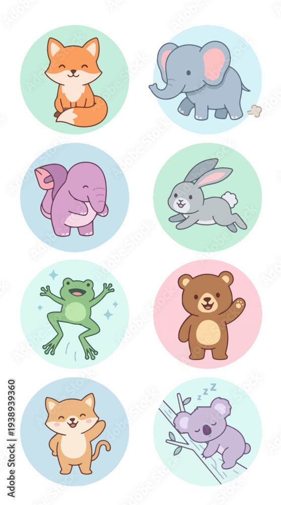 Obraz premium Cute Cartoon Animal Flat Vector Illustration Isolated on White Background