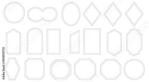 Leather patches frame or label template clipart, featuring outline designs, ideal for branding, clothing labels, and vector craft projects.