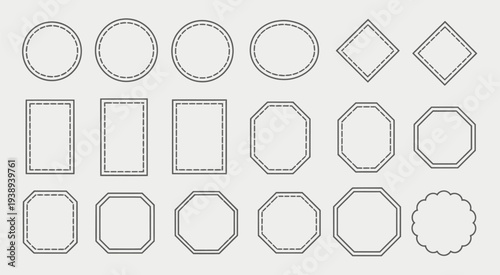 Leather patches frame or label template clipart set, showcasing outlined frames and label designs for apparel, merchandise, and creative vector illustrations.