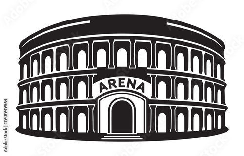 Game arena or sports stadium architecture front view Icon Silhouette vector black design on a white background