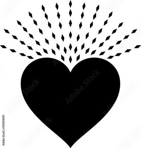A black heart with rays emanating from it Vector