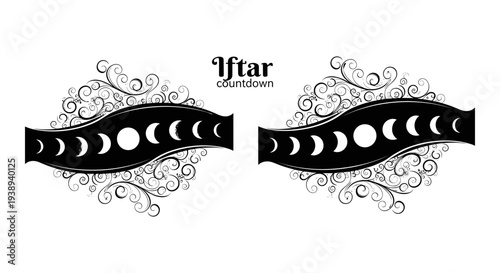 Set of 2 Ramadan Iftar vector banners with moon phases