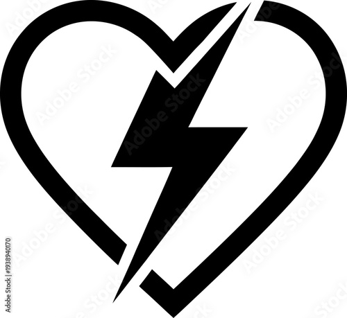 A black and white image of a broken heart with a lightning bolt Vector