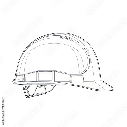 Construction hard hat line drawing, safety helmet illustration, protective headgear, industry gear