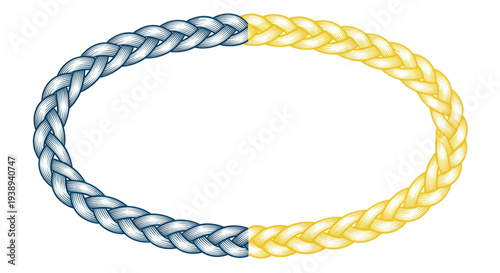 Braided Oval Loop: Blue and Yellow Threads, Hand-Drawn Style