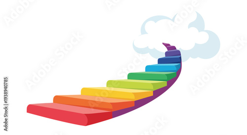 Rainbow Staircase Leading to Cloud, Symbolizing Hope, Dreams, and Success