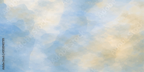 Abstract airy watercolor washes in shades of blue and tan create a dreamy and artistic atmosphere, evocative of sky and clouds.