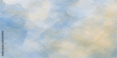 Abstract artistic wash of colors for background or wallpaper, featuring delicate watercolor strokes in a soothing blend of sky blue and sandy beige, ideal for creating a tranquil and airy design.