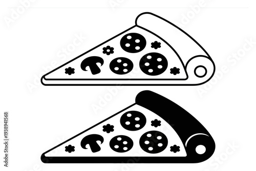 Two Slices of Pizza, One Outline, One Solid Black